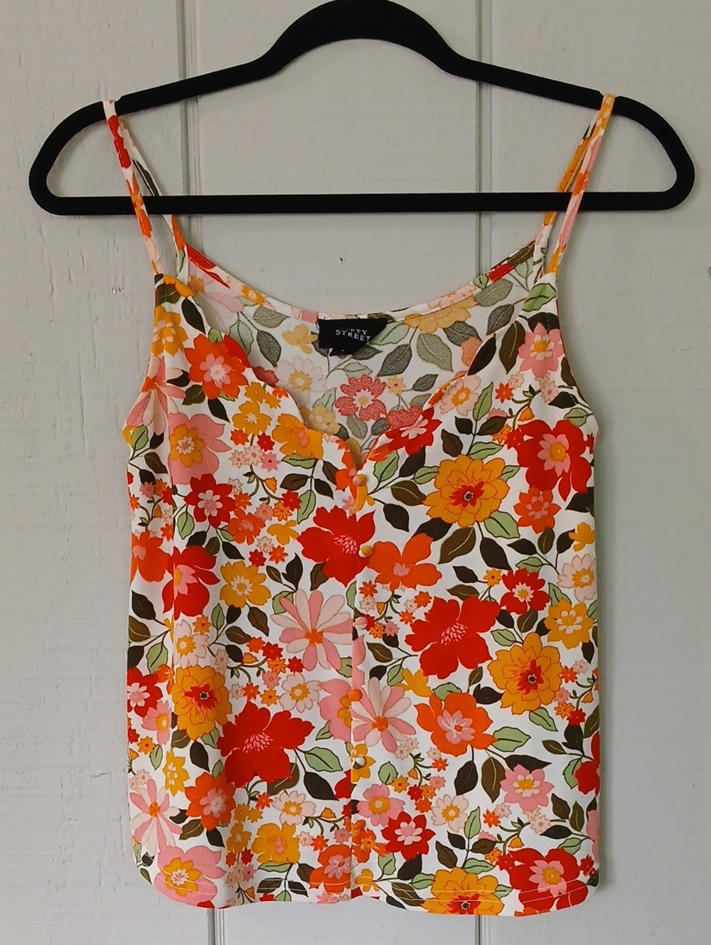 Fifty Street Vivid Floral Deep V-Neck Camisole - Size Small